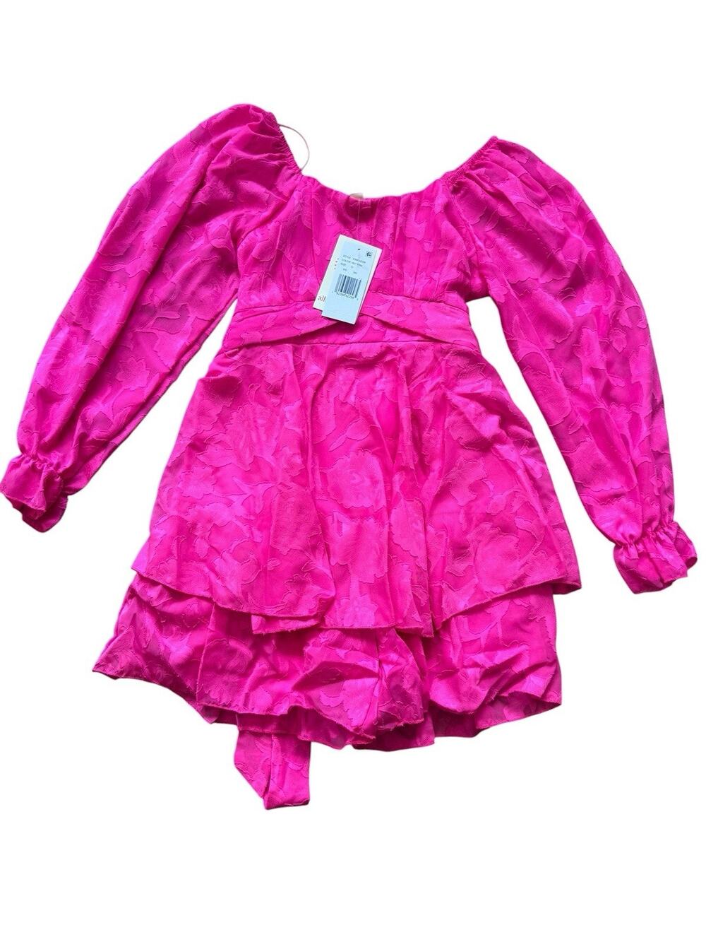 Allison & Kelly girls' hot pink color textured floral long sleeve dress 12 NEW